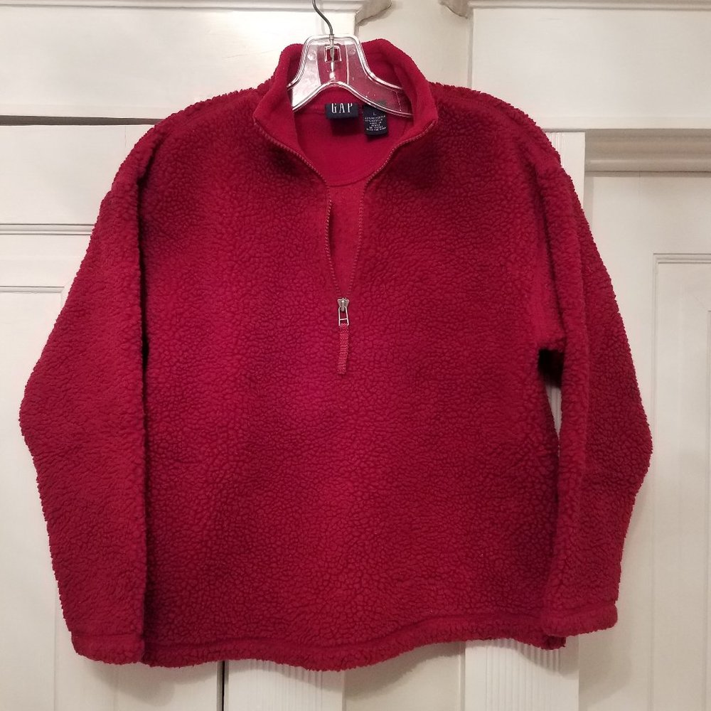VINTAGE GAP Kids Red Sherpa Fleece 1/4 Zip Pullover, L